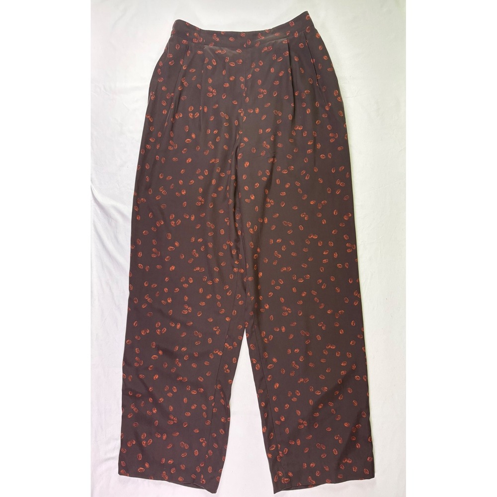 Vintage 90s Full Trouser Pant Women 8 Silk Pleated Novelty Coffee Quirky‎